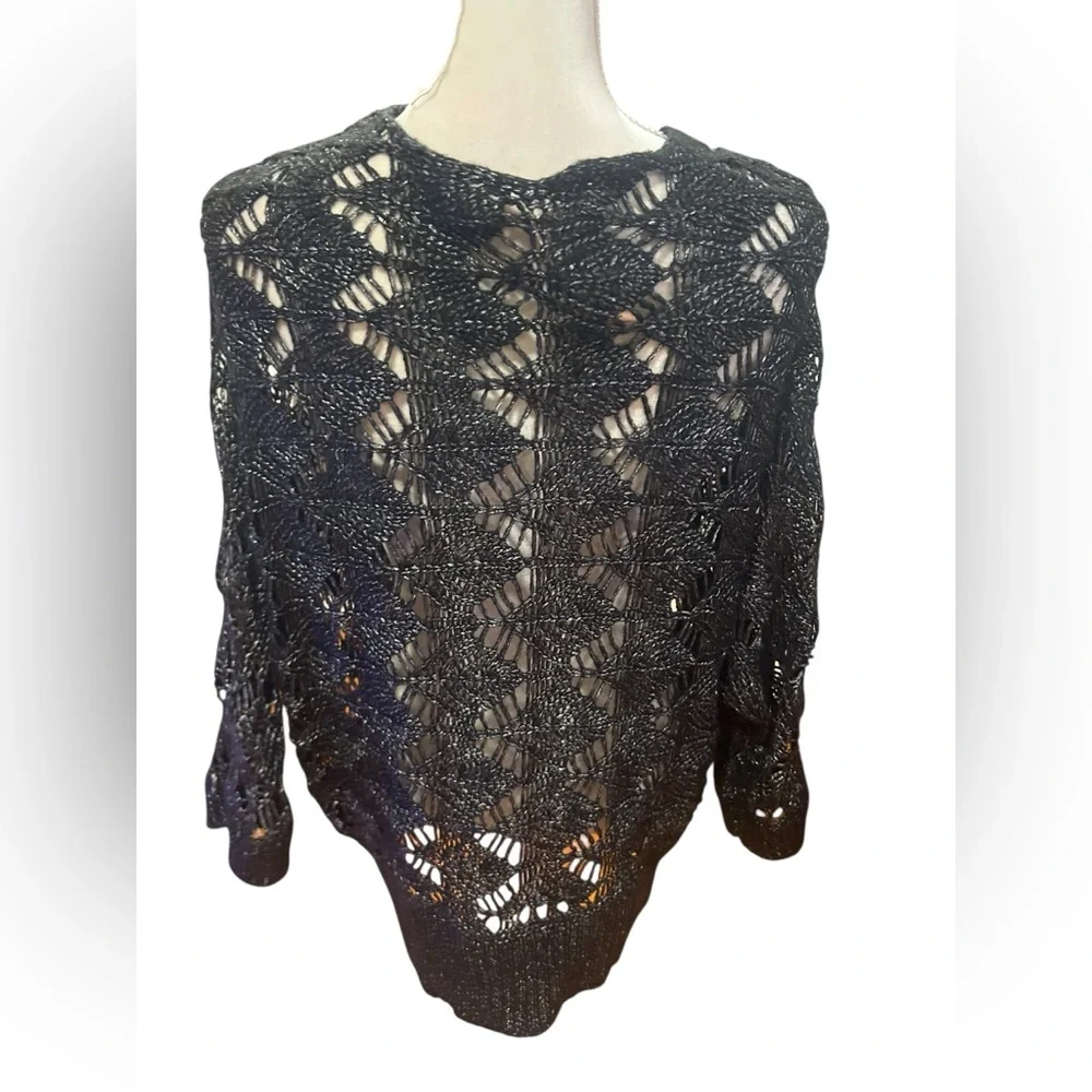 Chico’s boho chic black embellished knit crochet Sweater